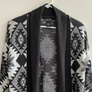 Wet Seal Black and Grey Aztec Print Cardigan, Bohemian Sweater, Size Medium